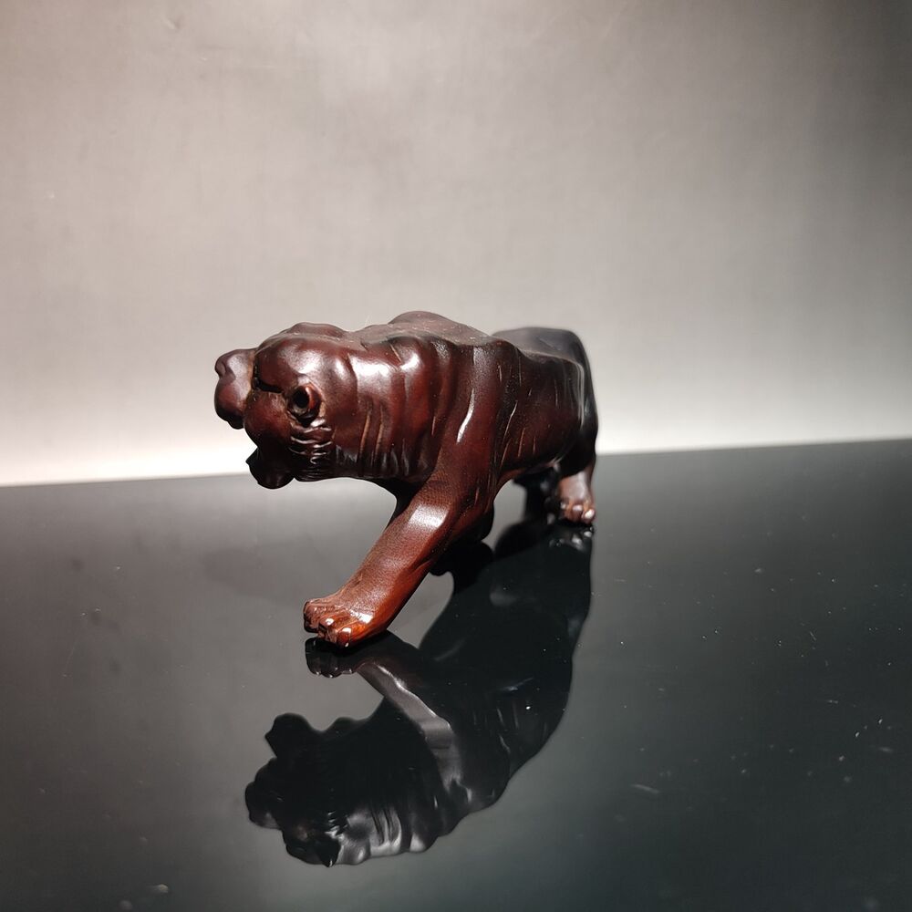 Nice Wood Carved Tiger Appealing Sculpture Lovely Woodwork Wall Desk Home Decor