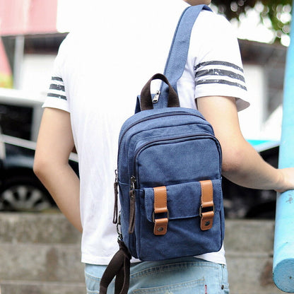 Men's Canvas Convertible Small Mini Backpack Rucksack Chest Pack Sling Bag
