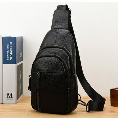 Sling Backpack Men's Genuine Leather Crossbody Chest Bag Shoulder Bag Breathable