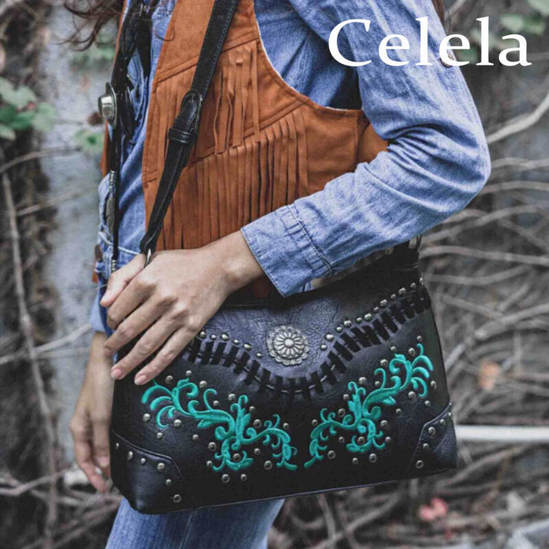 Celela Women Bag Handbag Embroidered Studs Stitch Shoulder Crossbody Bags