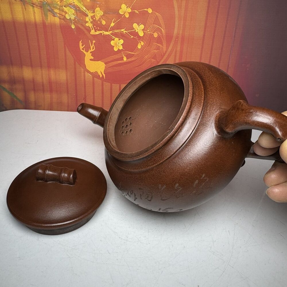 Vintage Chinese Yixing Purple Clay Teapot Zisha Ceremony Ceramic Bamboo Teaware