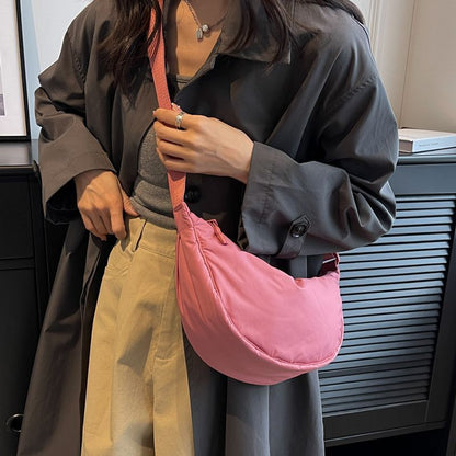 Nylon Shoulder Bags Solid Color Crossbody Bag Half Moon Canvas Messenger Pouch
