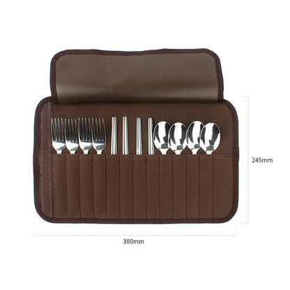 Outdoor Stainless Steel Fold Tableware Sets Spork Chopsticks Travel Picnic Bag
