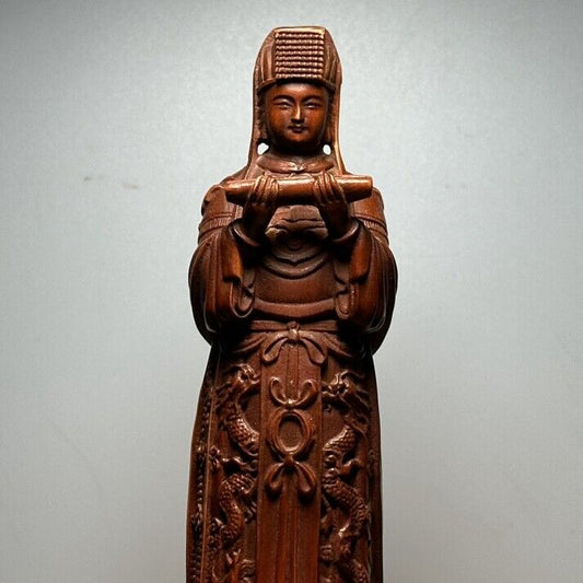 Vintage Chinese Boxwood Carving Figure Statue Home Decor Wooden Figurine Artwork