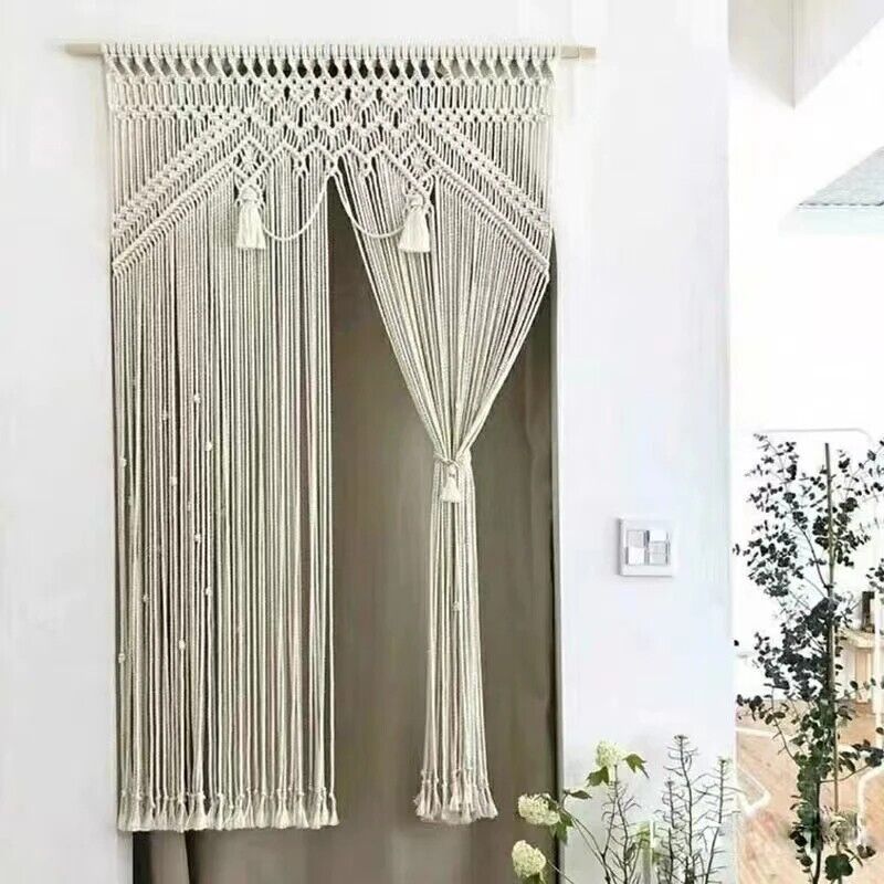 Macrame Tapestry Cotton Rope Hand Woven Curtain Home Living Room Decor 115x200cm