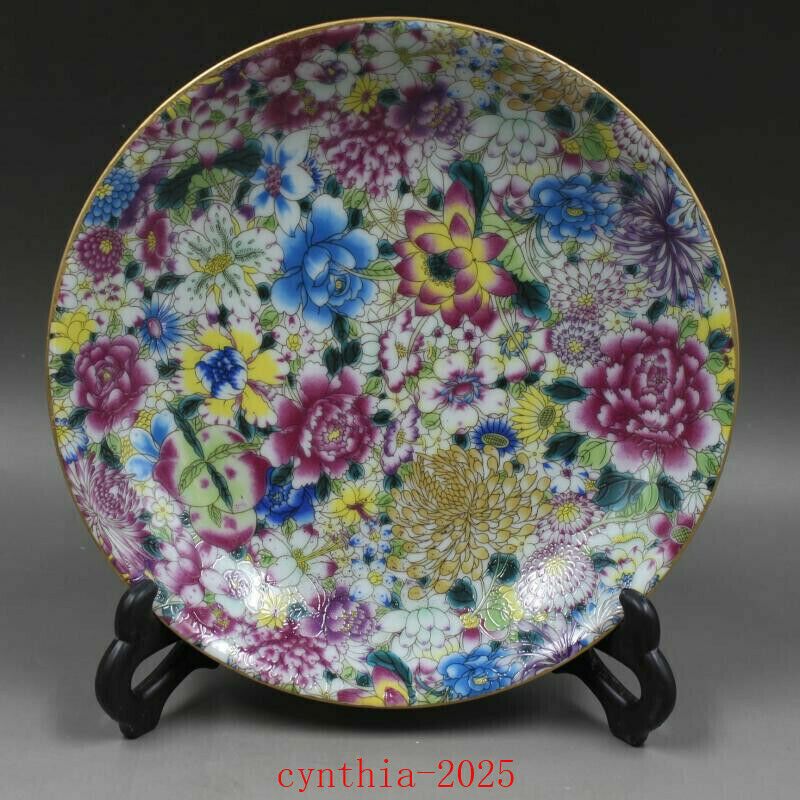 7.8"Chinese antique Porcelain yongzheng famille rose Ten thousand flowers plate