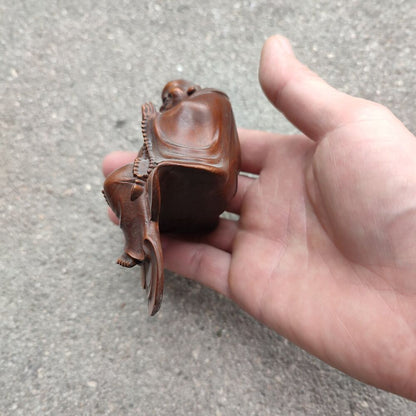chinese boxwood carving Amitabha laughing buddha statue Figurine wall home decor