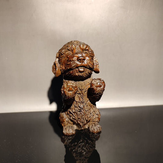 vintage wood carved wooden sculptures Foo Dog statue gift mini Poodle pet miss