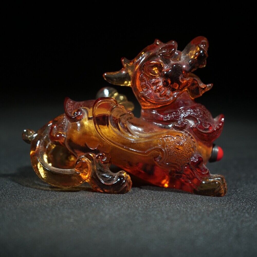 chinese beijing carved glass snuff bottle antique carving yellow dragon statue
