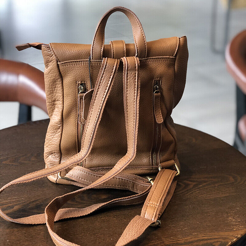 Women's Real Leather Small Backpack Rucksack Daypack Travel Bag Vintage w/Flap