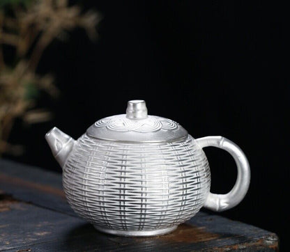 pure silver print tea set 999 sterling silver tea pot gaiwan porcelain tea cups