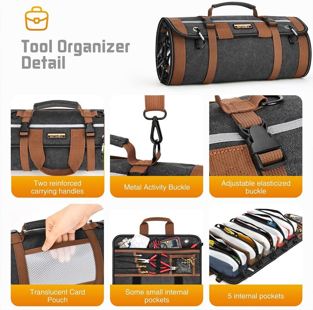 Roll Up Tool Bag Organizer 5 Detachable Bags Portable Outdoor Gear Hand Tools