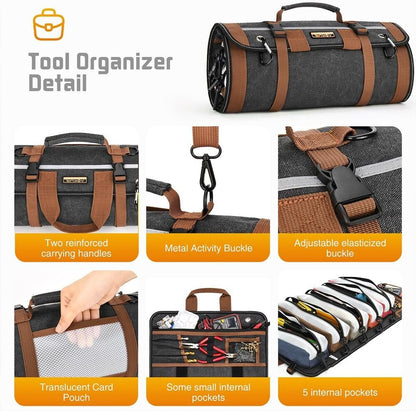 Roll Up Tool Bag Organizer 5 Detachable Bags Portable Outdoor Gear Hand Tools