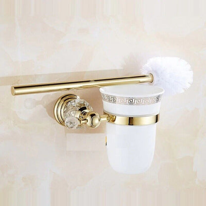 Luxury Crystal Bathroom Accessories Gold Polished Brass Wall Bath Hardware Sets