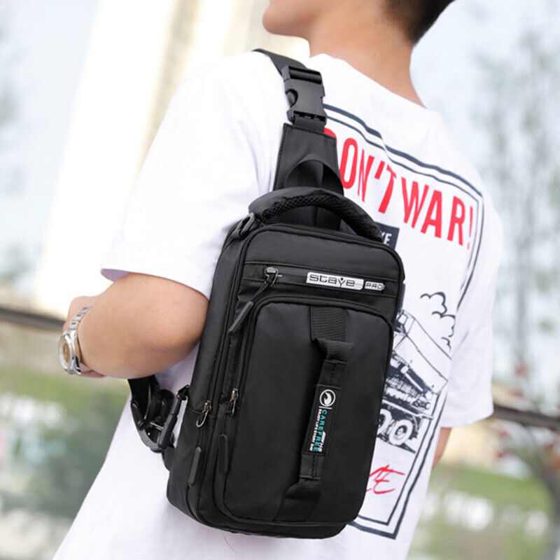 Men's Crossbody Shoulder Chest Sling Backpack Bag Messenger Anti-Theft USB Port