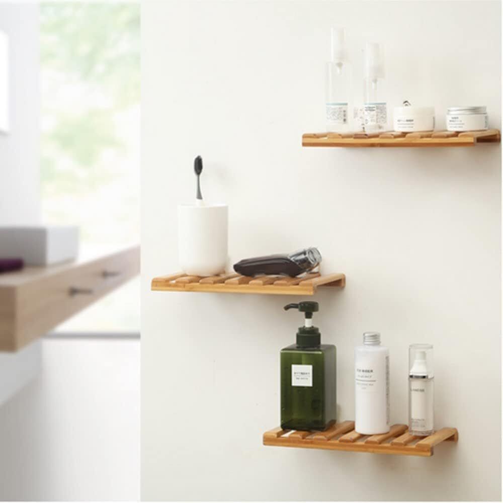 Small Bamboo Floating Shelves Wall Hanging Rack Holder Storage Home Decor 3 Pcs