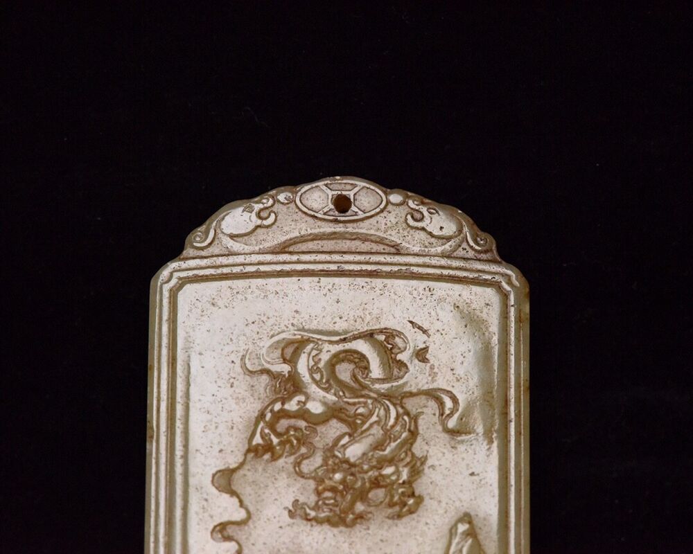 Chinese Natural Hetian Jade Carving Dragon Statue Landscape Jade Pendant Jewelry