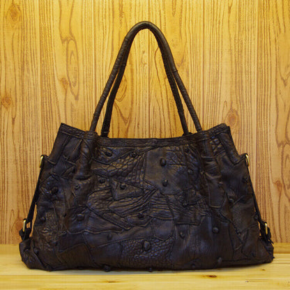 100% Genuine Leather Colorful Blocks Patchwork Handbag Women's Tote Shoulder Bag