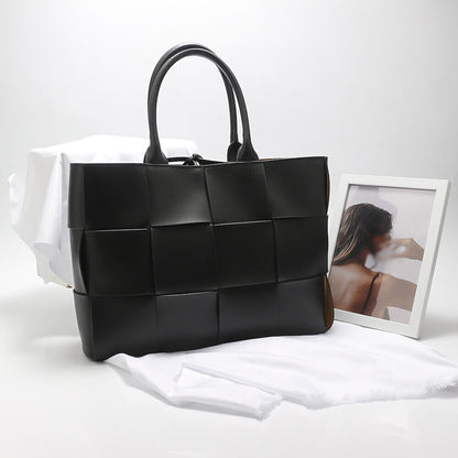 Woven Real Leather Tote Shopper Purse Handbag Work Bag Briefcase Fashion Medium