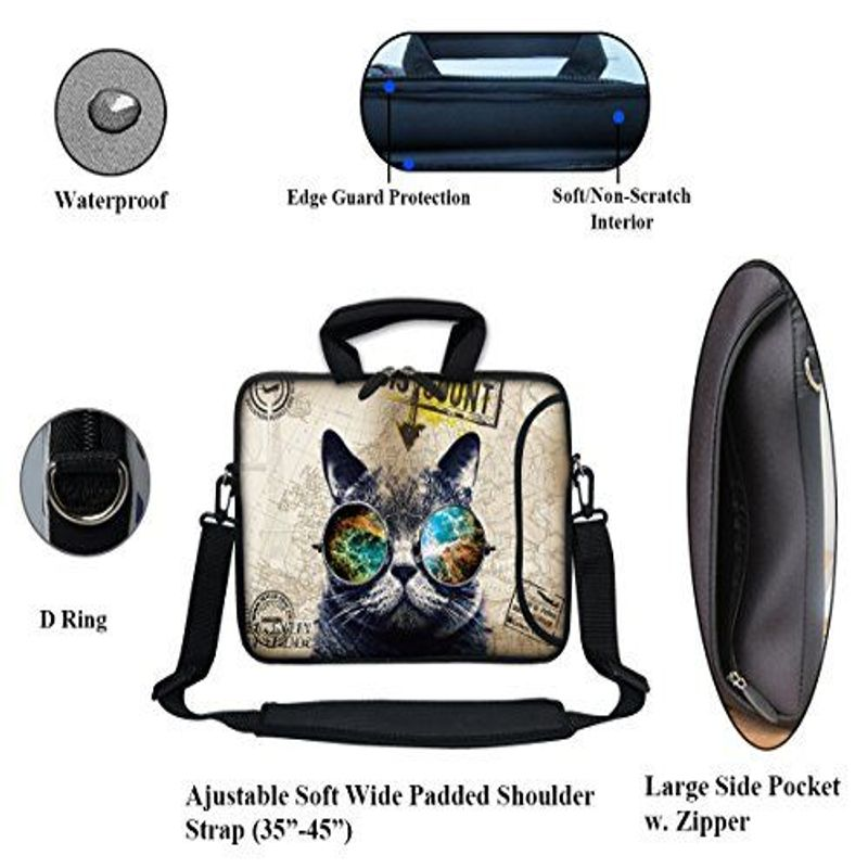 Meffort Inc 14 14.4 Inch Neoprene Laptop Bag with Extra 14 Inch, Cool Cat