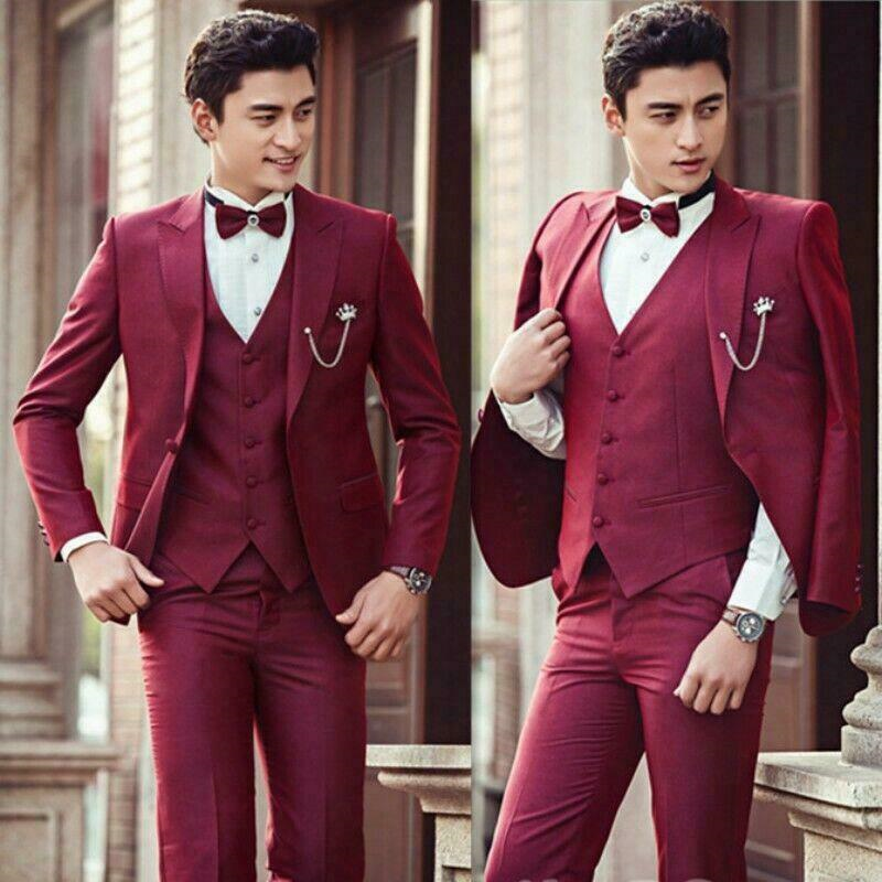 Men's Wedding Suit Business Party Tuxedo Groom Blazers Jacket Vest Pants Set New