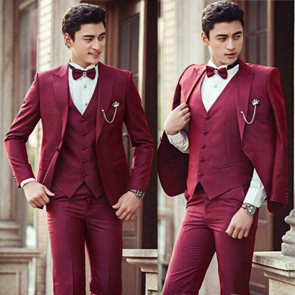 Men's Wedding Suit Business Party Tuxedo Groom Blazers Jacket Vest Pants Set New