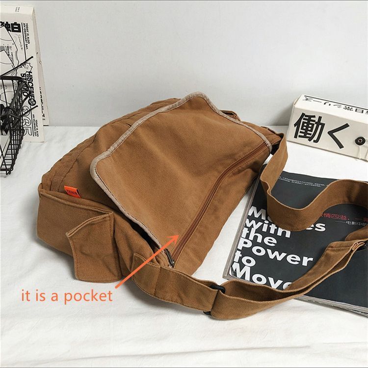 100% Cotton Teenager Canvas Big Shoulder Bag Multi-pockets Messenger 38*26*12 CM