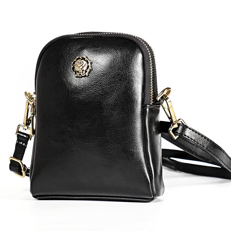 Genuine Leather Women's mini Crossbody Bag Vintage Shoulder Bag Double Zipper