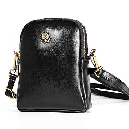 Genuine Leather Women's mini Crossbody Bag Vintage Shoulder Bag Double Zipper