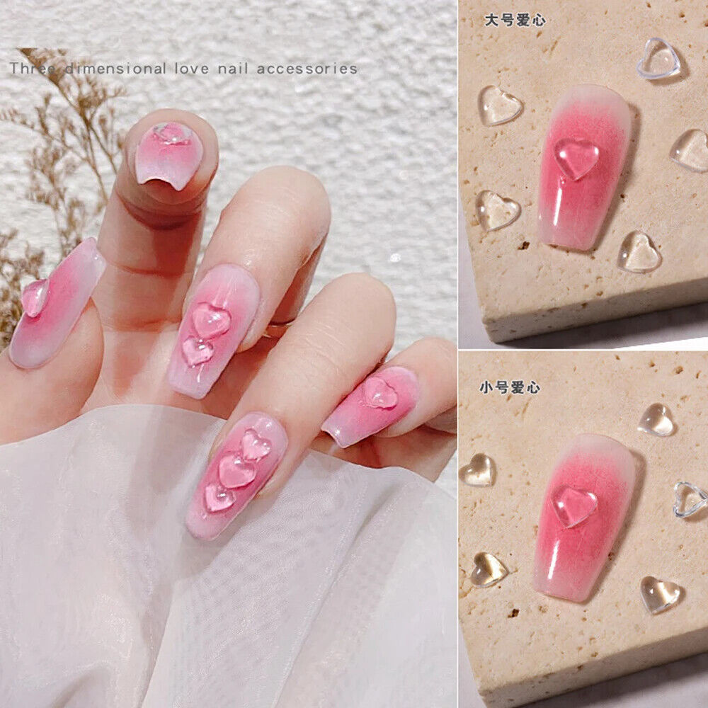Nail Art Decals 20-100Pcs 3D Heart Charms Clear Acrylic DIY Manicure Accessories