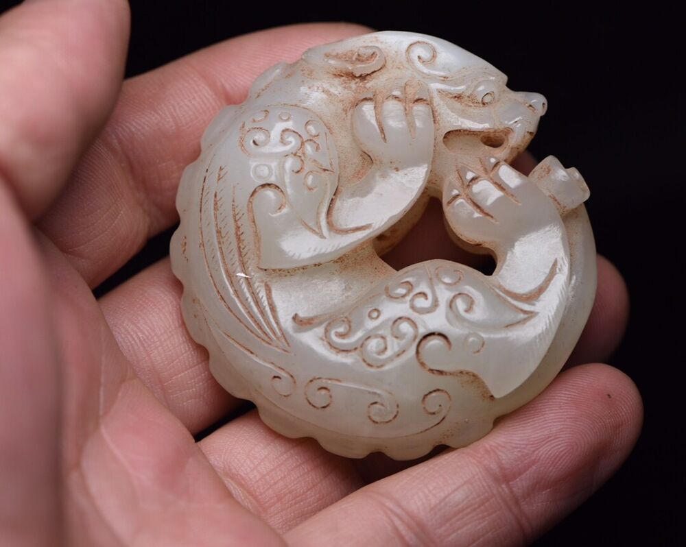 Chinese Hetian Jade Carving Sculpture Exquisite Beast Statue Antique Collections