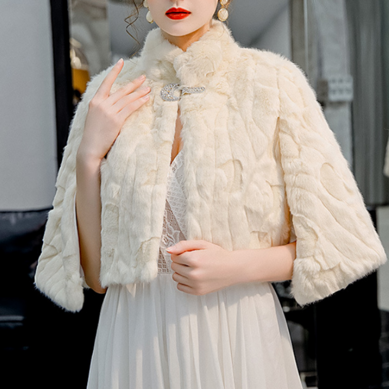 Elegant Women Ladies Faux Fur Wedding Bridal Wrap Shawl Jacket Winter Warm Cloak