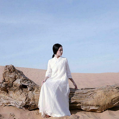 Chinese Style Womens Casual Cotton Linen Long Robe Dresses Gown Loose fit dress