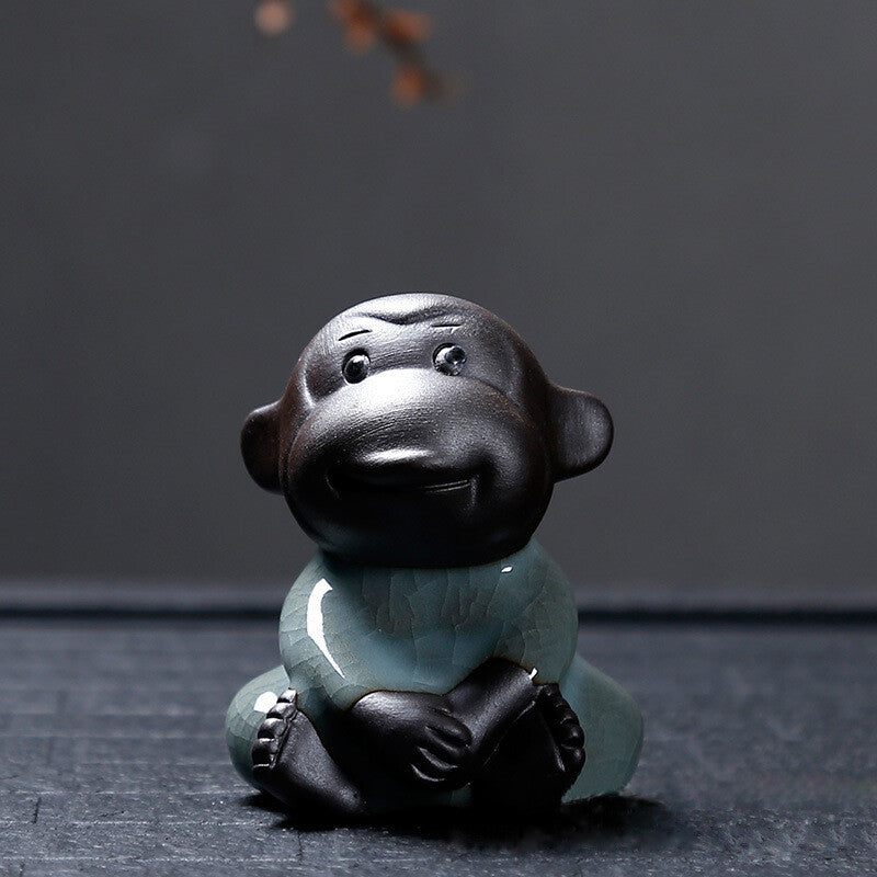 Porcelain Pottery "Four Wise Monkeys" Hear Talk Not Evil Ceramic Statue -