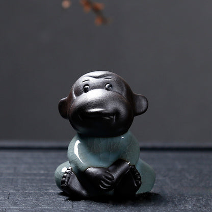 Porcelain Pottery "Four Wise Monkeys" Hear Talk Not Evil Ceramic Statue -