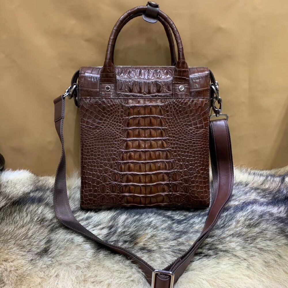 Handcrafted SiameseCrocodile Skin Leather Men's Business Handbag Shoulder Bag