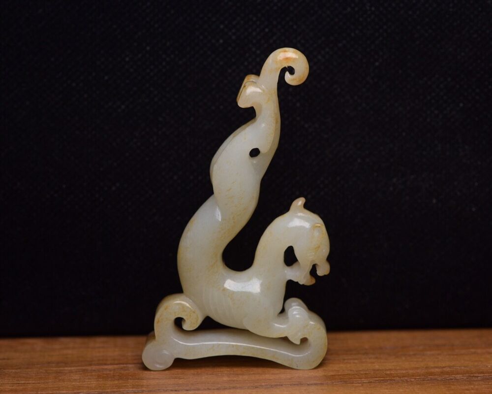 Collections Chinese Natural Hetian Jade Carving Dragon Statue Nice Figurine Art