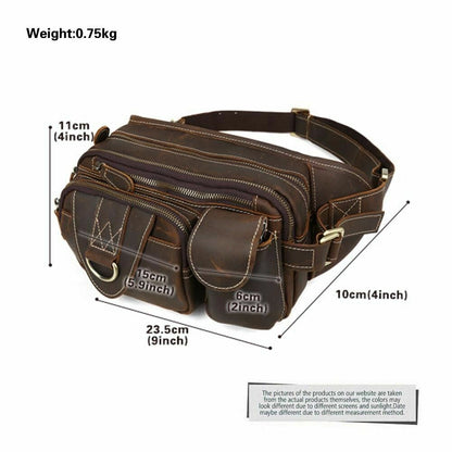 Men's real leather waist bag sling bag belt pack small sports running bum bag