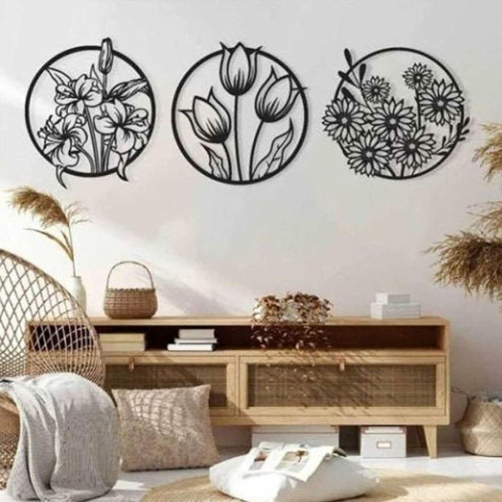 Flower Metal Wall Art, Metal Wall Sculpture, Round Flower Silhouette Wall Decor