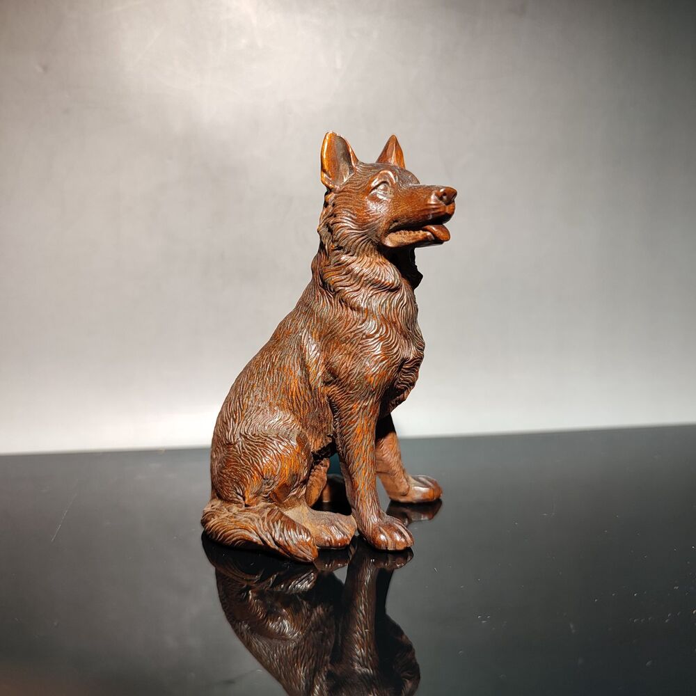 Boxwood Carving Pet Dog Statue Australian Kelpie Collie Lovely Decor Ornaments