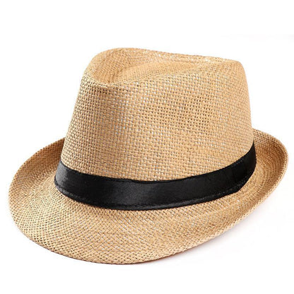 Unisex Straw Fedora Panama Hat Summer Sun Short Brim Floral Trilby Cuban Cap Hat