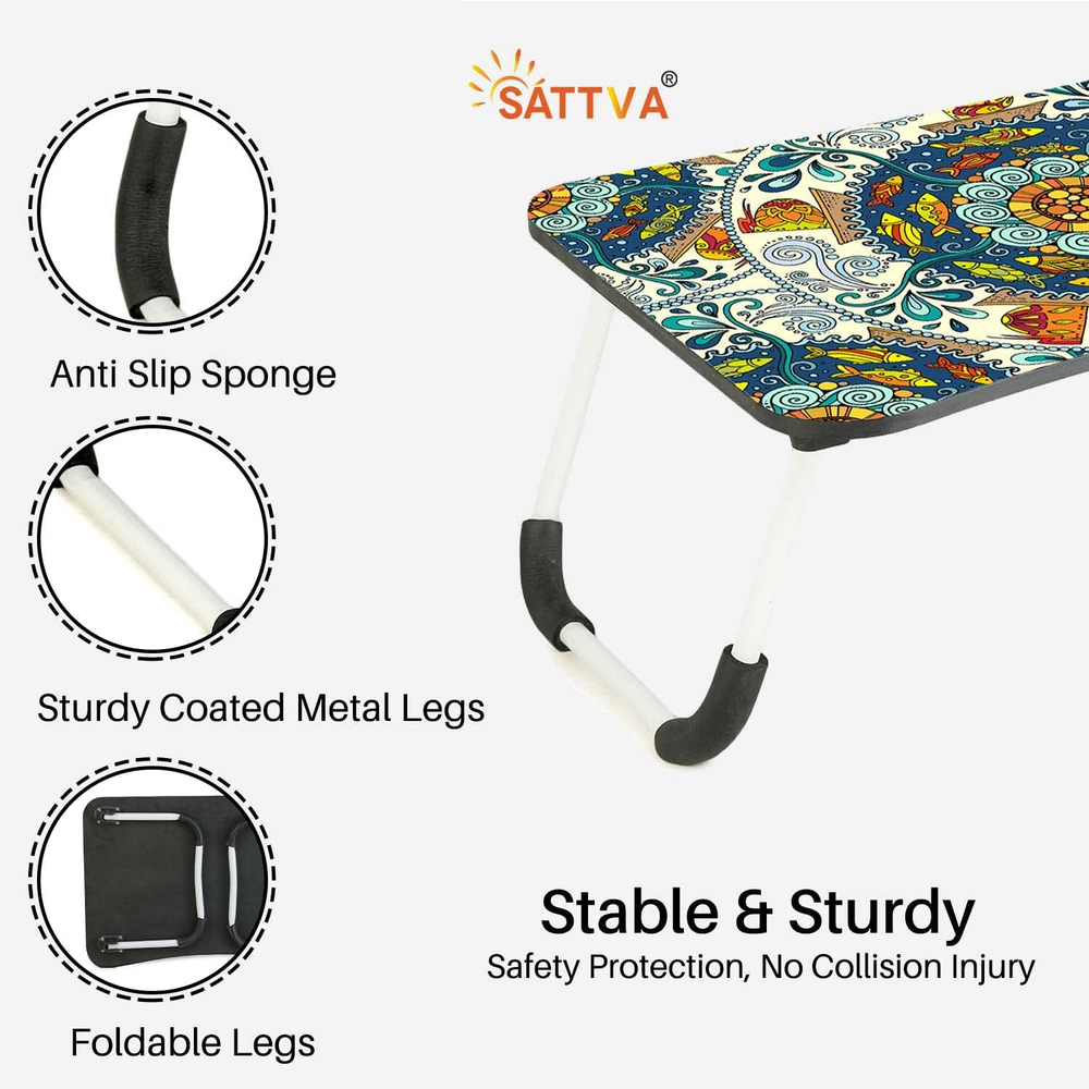 Wooden Multipurpose Mandala Printed Laptop Table Foldable Portable Non Slip Legs