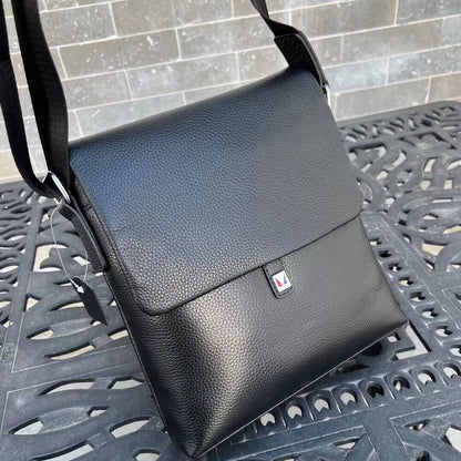 100% Genuine Leather Men's 10" Business Bags Black Sling Shoulder Messenger Bag