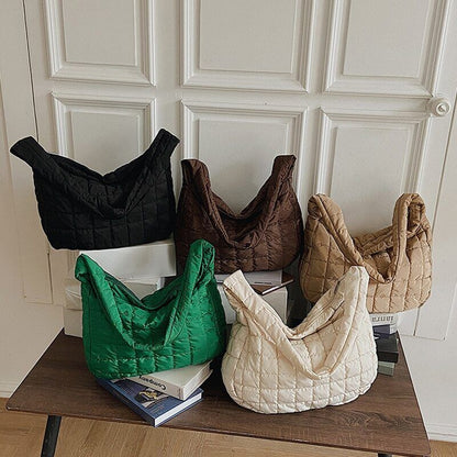 Tote Shoulder Bags Ruched Handbag Nylon Quilted Padded Crossbody Bag