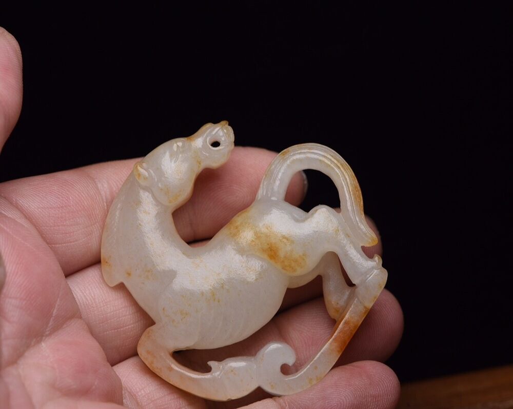 Chinese Natural Hetian Jade Carved Exquisite Horse Statue Collection Figurines