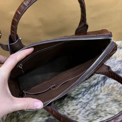 Handcrafted SiameseCrocodile Skin Leather Men's Business Handbag Shoulder Bag