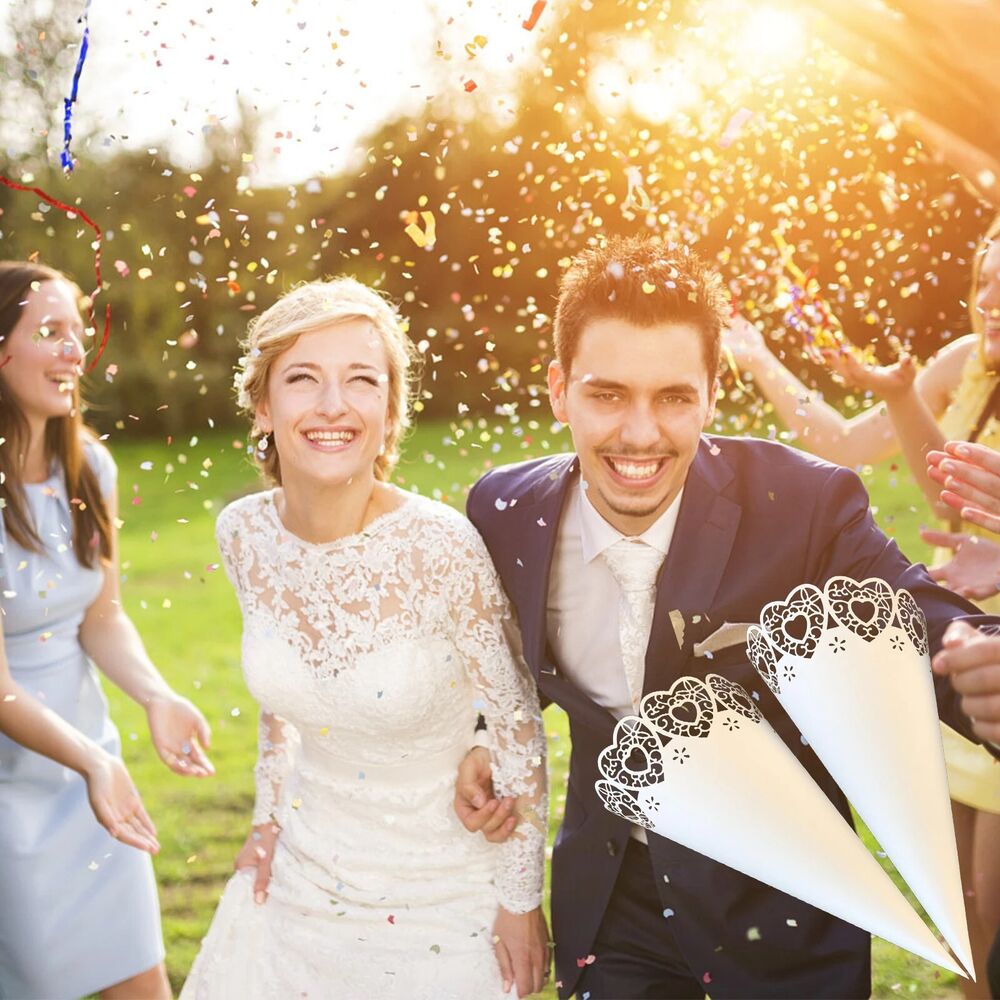 Dried Flowers Cones 50Pcs White Paper Petals Laser Hollow Lace Confetti Wrapping