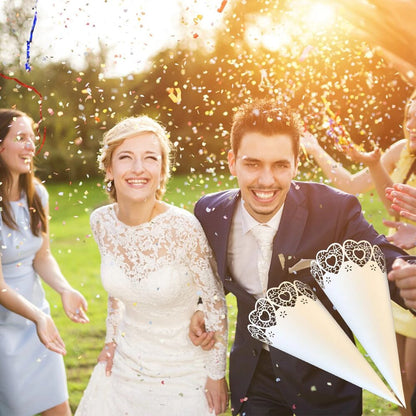 Dried Flowers Cones 50Pcs White Paper Petals Laser Hollow Lace Confetti Wrapping