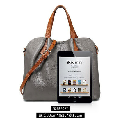 Genuine Leather Women Handbags Blue Cowhide Soft Female Shoulder Bag