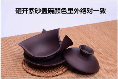 real yixing gaiwan kungfu tea set purple grit tureen zisha cup bowl lid 130ml